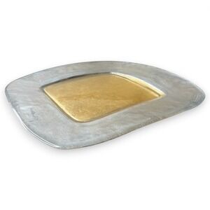 Vintage Art Glass Plate Tray Gold Silver Square Textured Charger MCM 12" x 12"